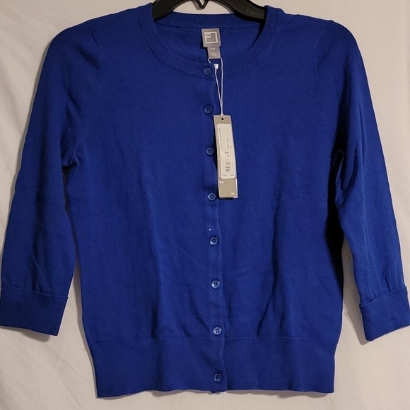 𝅺jcpenny Blue  3/4 Sleeve Cardigan Sweater - Picture 1 of 7